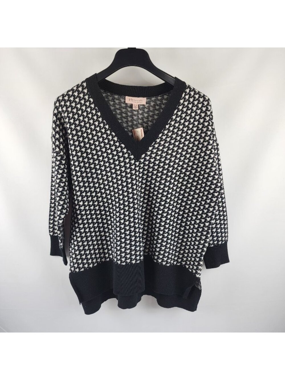 Philosophy Sweater Womens 1X Multi Houndstooth V-Neck Pullover NWT